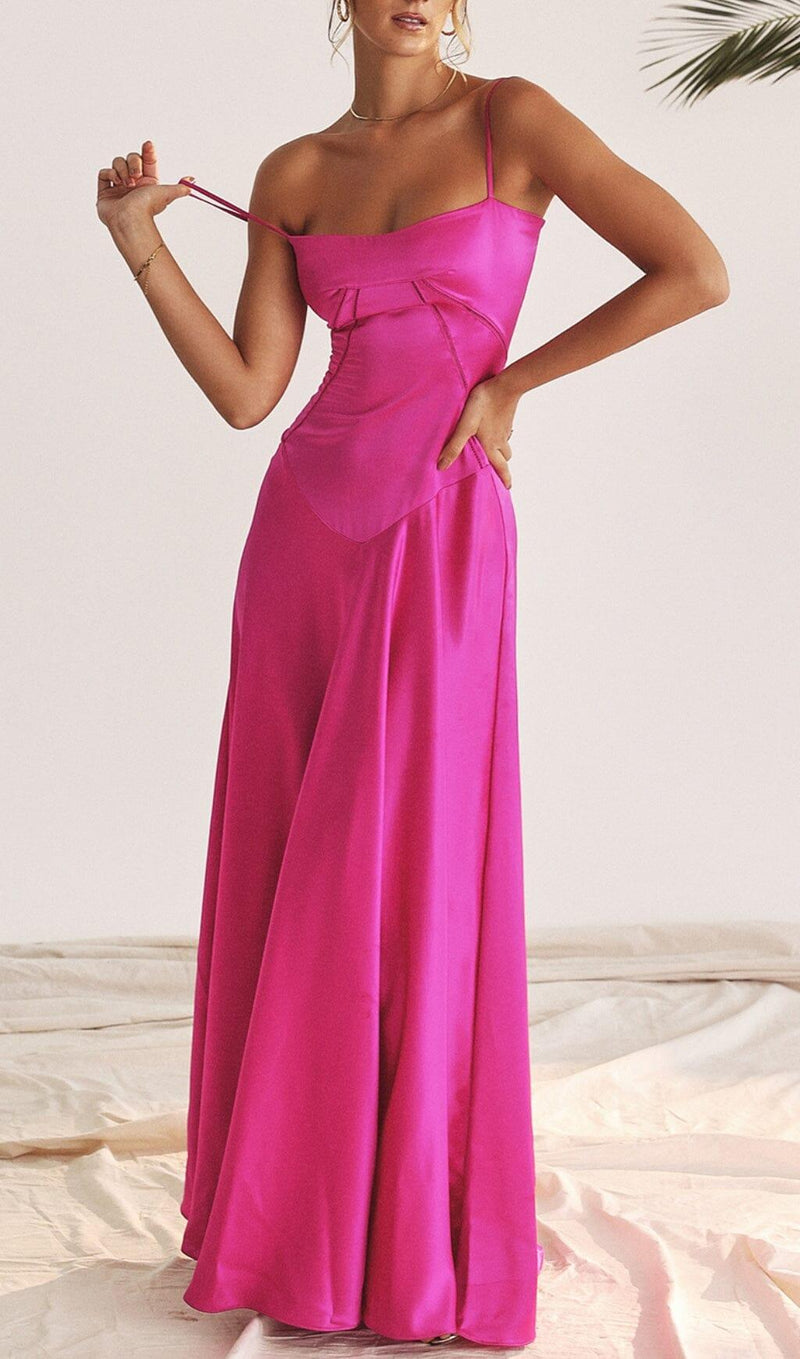 FUCHSIA LACE UP MAXI DRESS