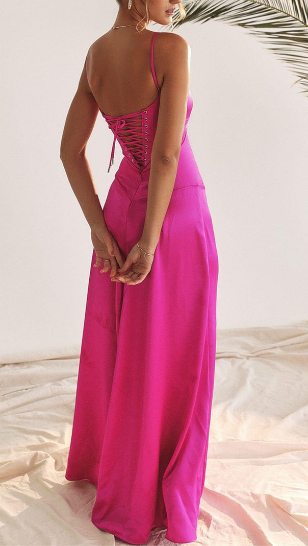 AIIZIE FUCHSIA LACE UP MAXI DRESS - product image