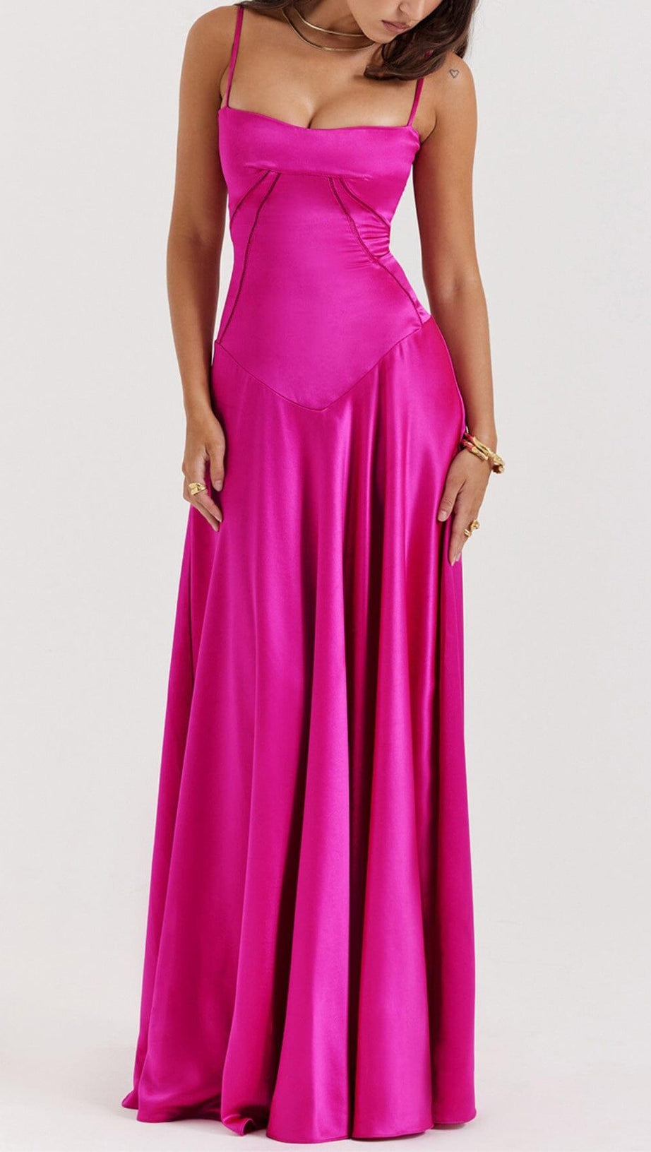 FUCHSIA LACE UP MAXI DRESS