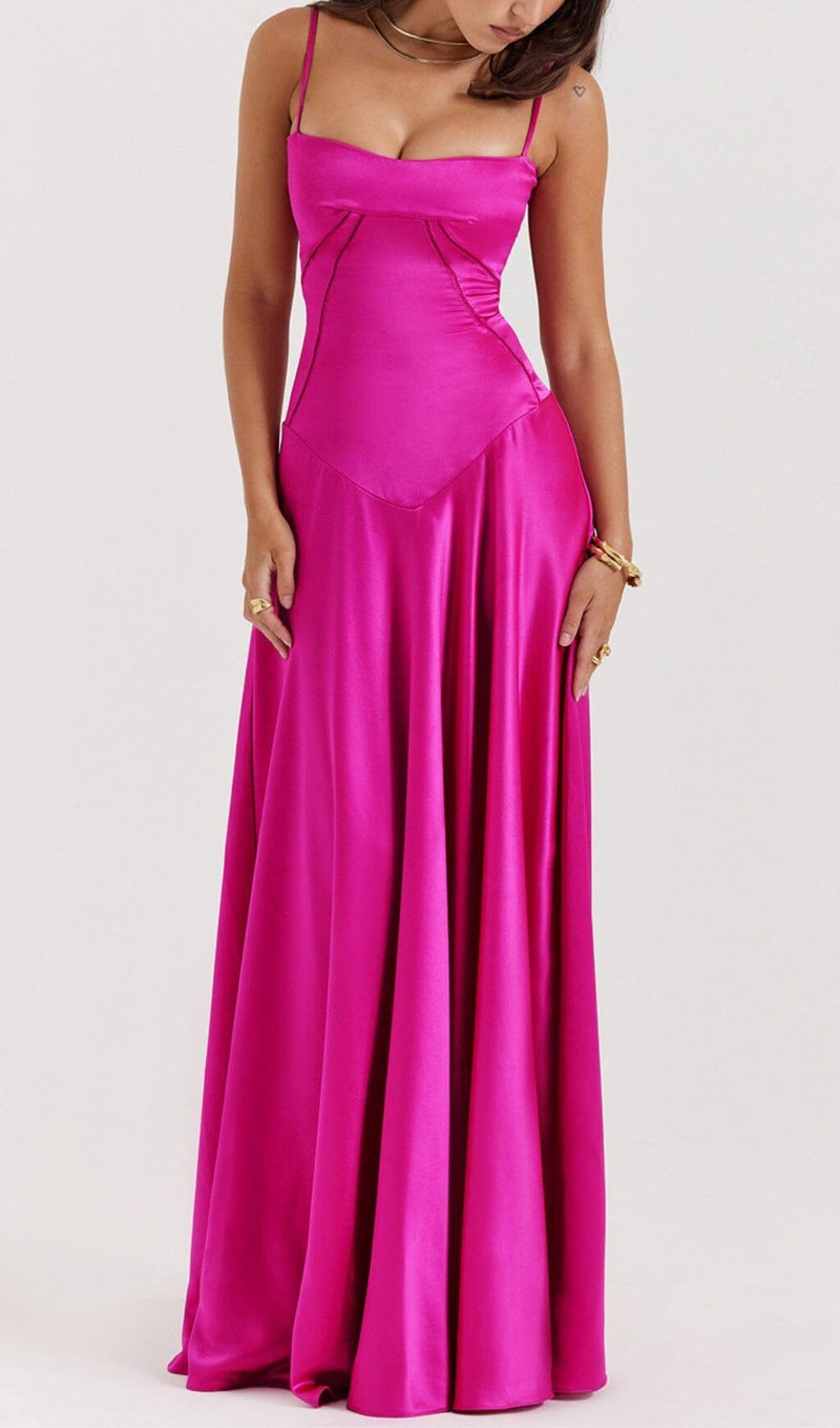 FUCHSIA LACE UP MAXI DRESS