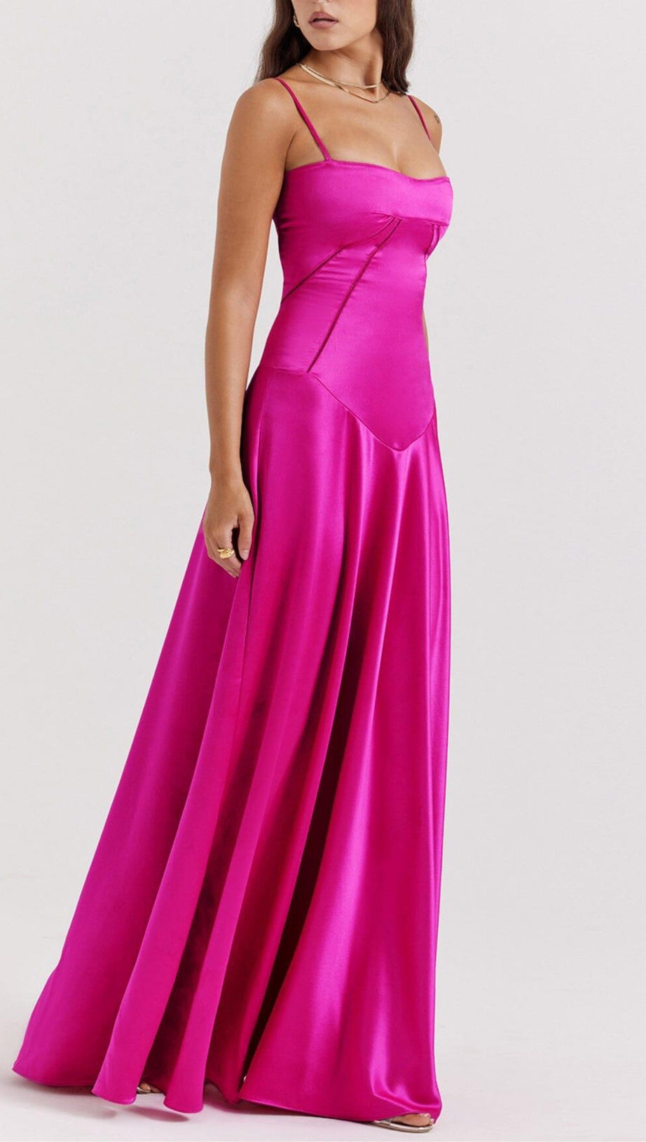 FUCHSIA LACE UP MAXI DRESS