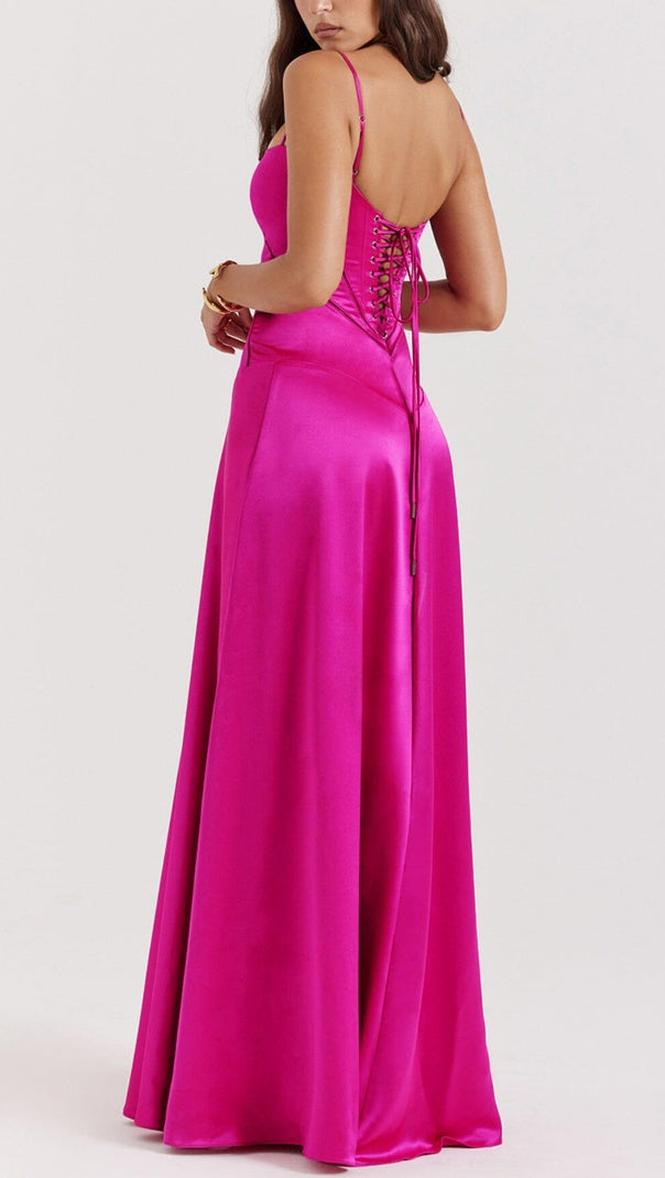 AIIZIE FUCHSIA LACE UP MAXI DRESS - product image