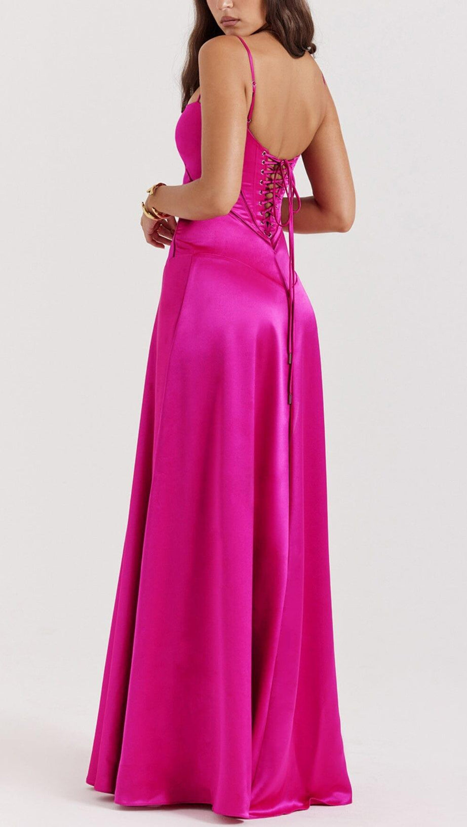 FUCHSIA LACE UP MAXI DRESS