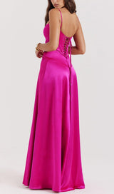 FUCHSIA LACE UP MAXI DRESS