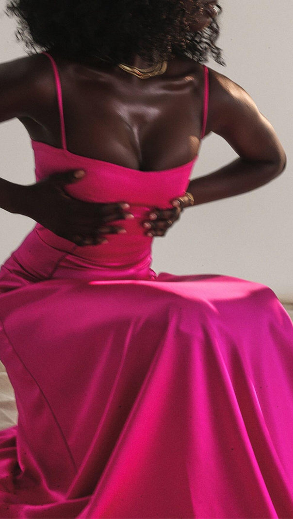 Fuchsia Lace Up Maxi Dress