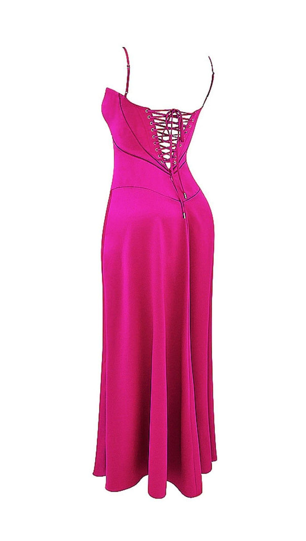 Fuchsia Lace Up Maxi Dress