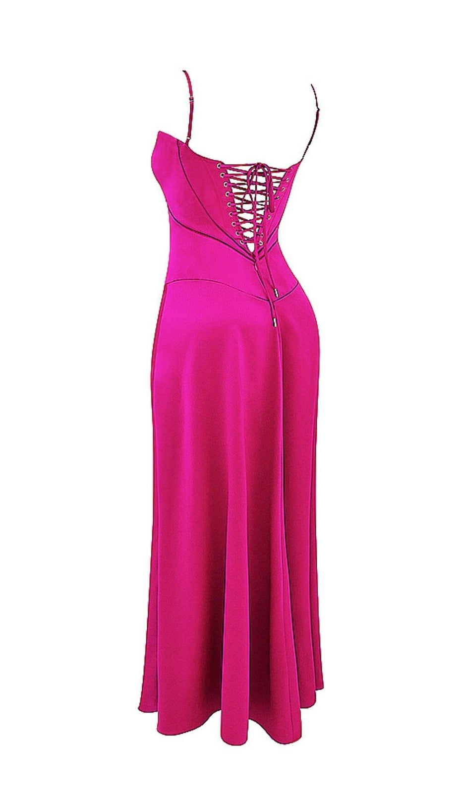 FUCHSIA LACE UP MAXI DRESS