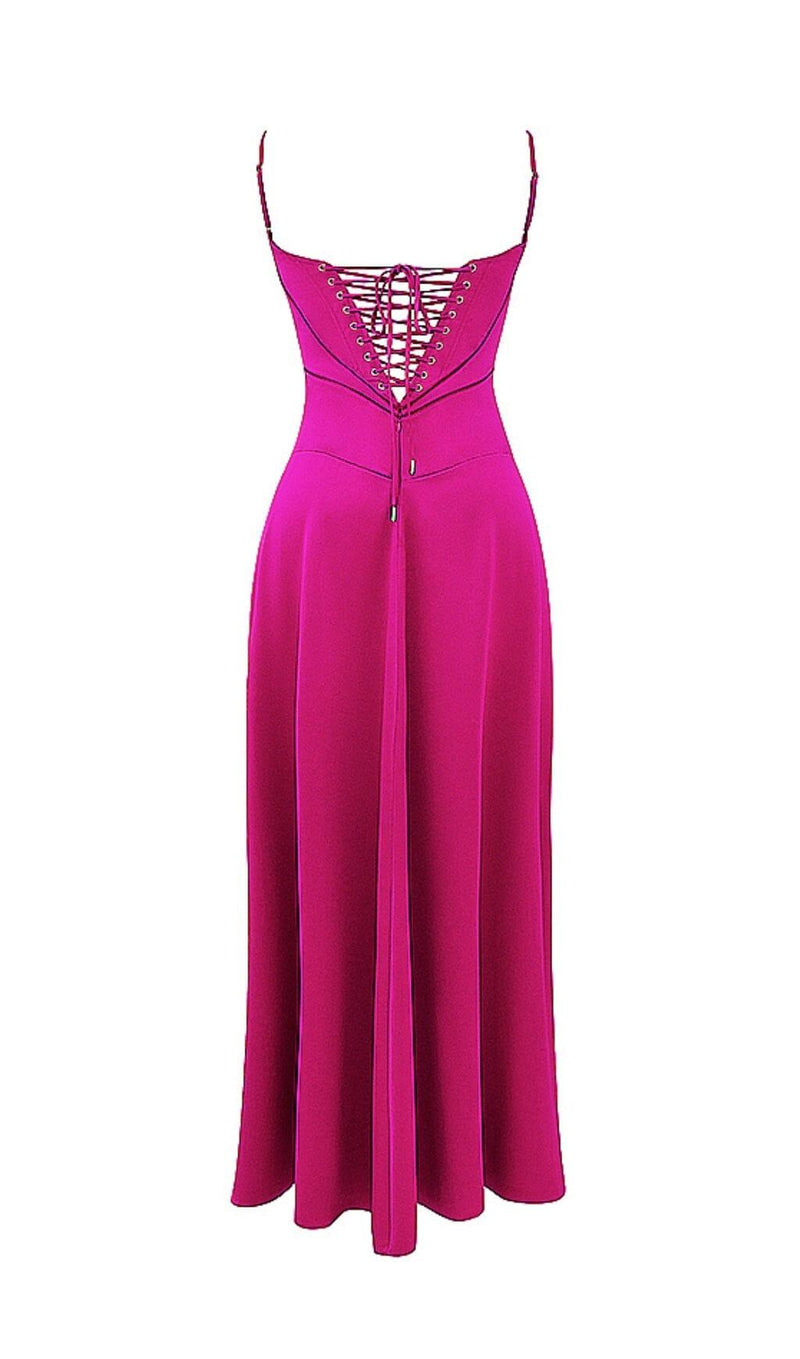 FUCHSIA LACE UP MAXI DRESS