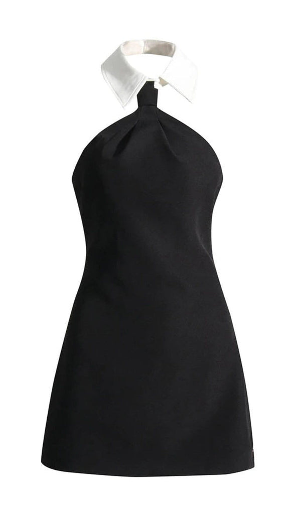 HALTER SLEEVELESS MINI DRESS IN BLACK