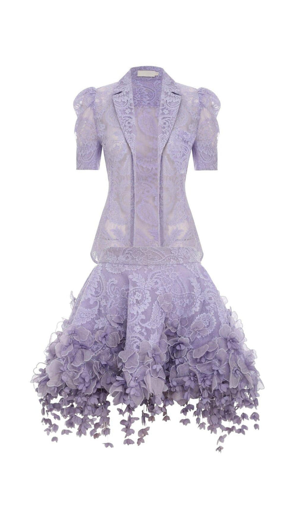 AIIZIE HIGH TIDE LACE SHIRT AND FLIP MINI SKIRT IN PURPLE - product image