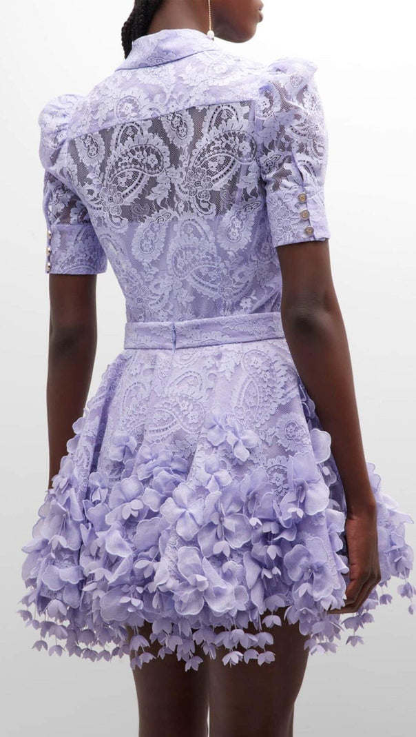 AIIZIE HIGH TIDE LACE SHIRT AND FLIP MINI SKIRT IN PURPLE - product image