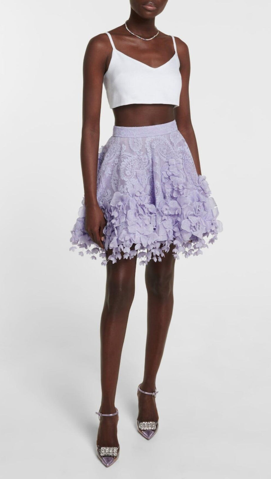 HIGH TIDE LACE SHIRT AND FLIP MINI SKIRT IN PURPLE