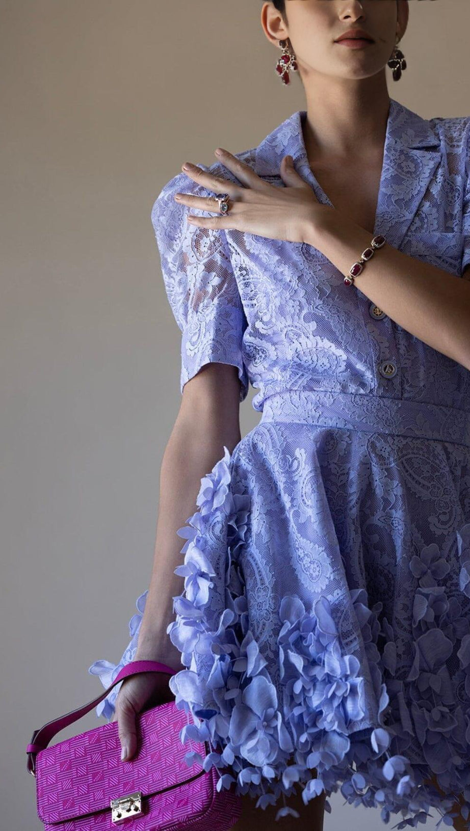 HIGH TIDE LACE SHIRT AND FLIP MINI SKIRT IN PURPLE