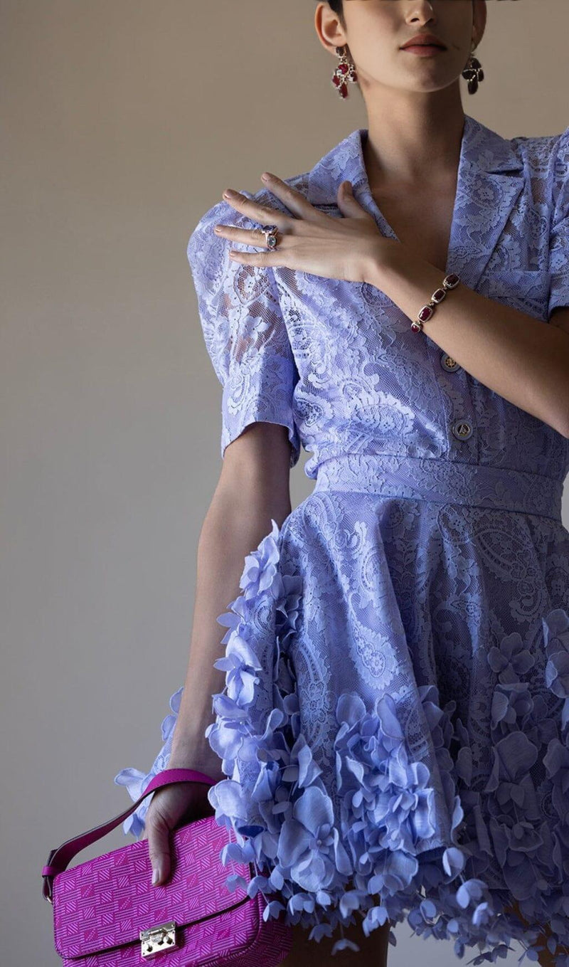 HIGH TIDE LACE SHIRT AND FLIP MINI SKIRT IN PURPLE