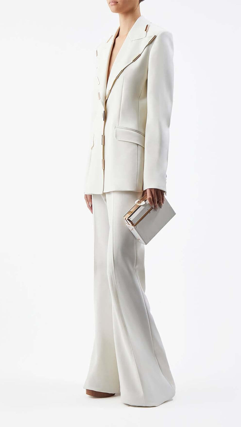 HIGH-RISE FLARED JACKET SUIT IN IVORY