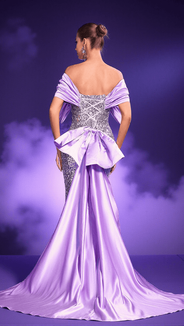 AIIZIE CANDRA PATCHWORK BOW SEQUIN MAXI DRESS - product image