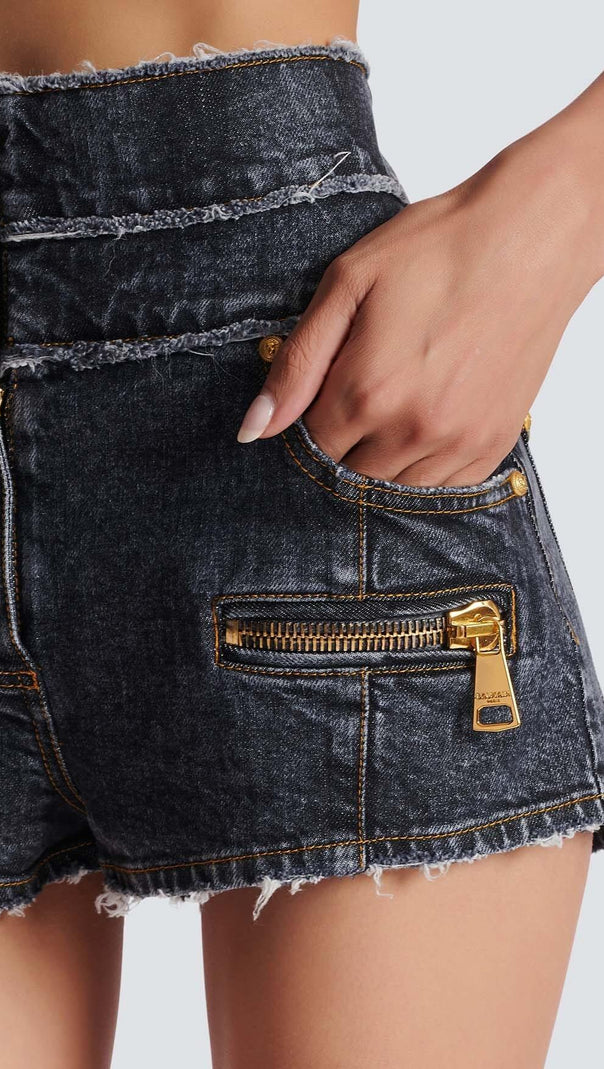 AIIZIE HIGH-WAISTED FADED DENIM TWO PIECES SET - product image