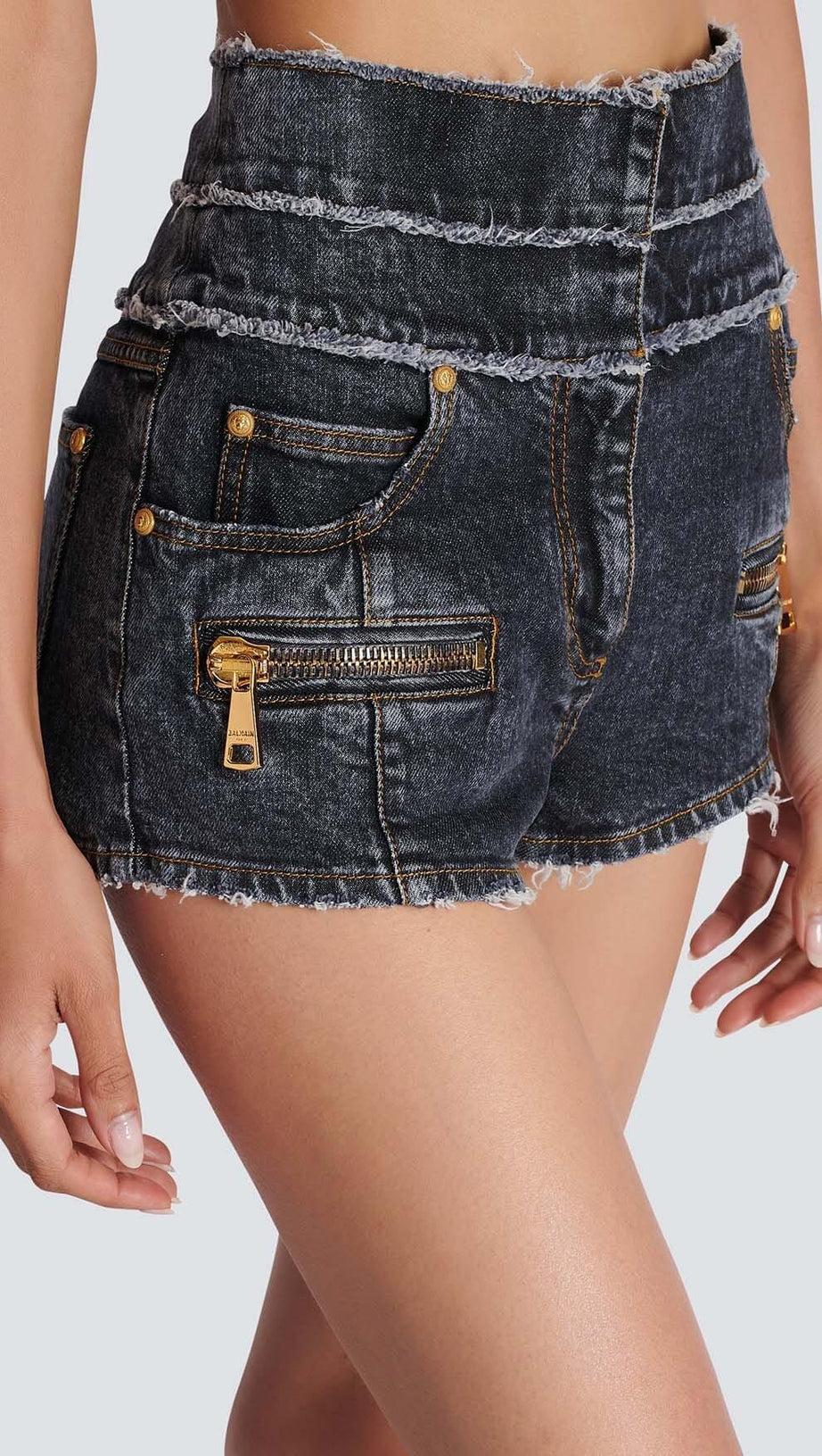 HIGH-WAISTED FADED DENIM TWO PIECES SET