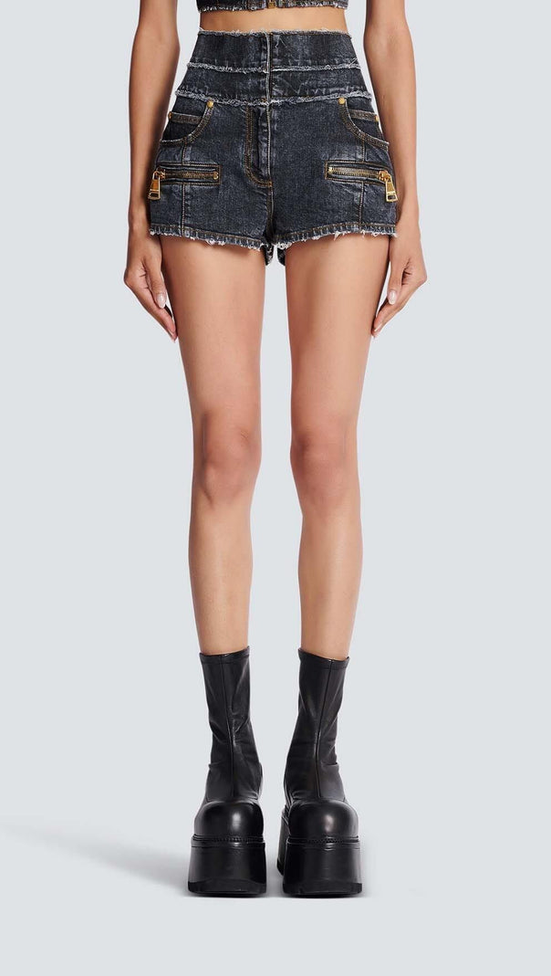 AIIZIE HIGH-WAISTED FADED DENIM TWO PIECES SET - product image