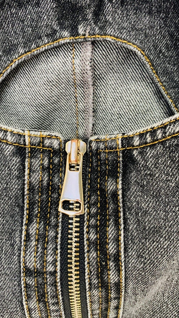 AIIZIE HIGH-WAISTED FADED DENIM TWO PIECES SET - product image