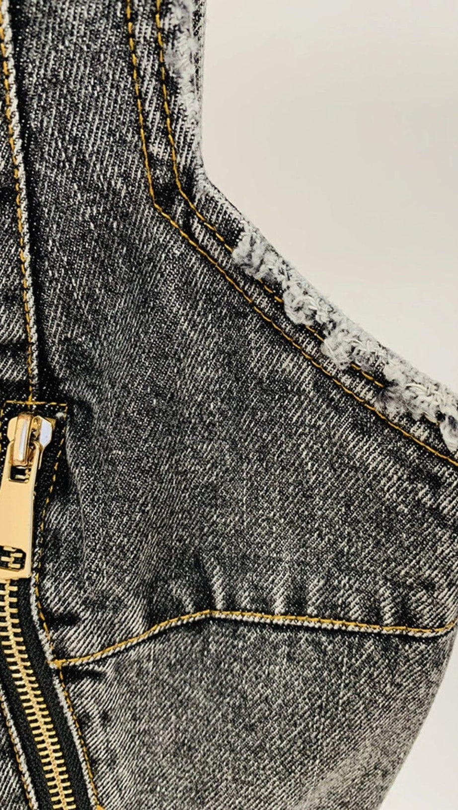 HIGH-WAISTED FADED DENIM TWO PIECES SET