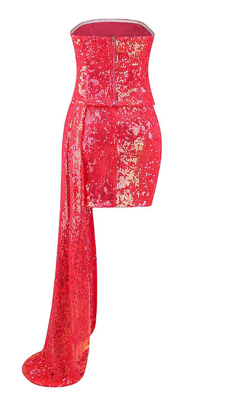 HOT SEQUIN PINK TOP AND SKIRT TWO PIECE SET