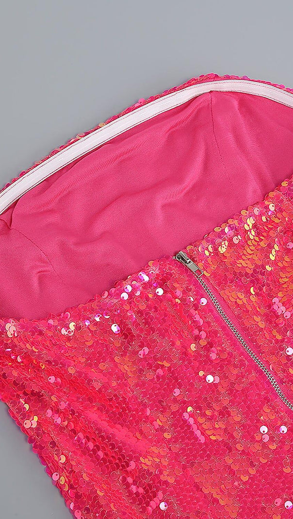 Hot Sequin Pink Top and Skirt Two Piece Set