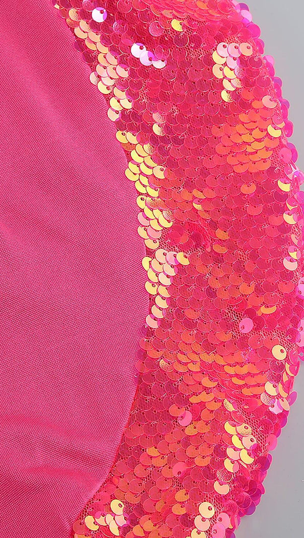 Hot Sequin Pink Top and Skirt Two Piece Set