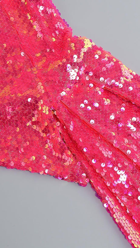 HOT SEQUIN PINK TOP AND SKIRT TWO PIECE SET