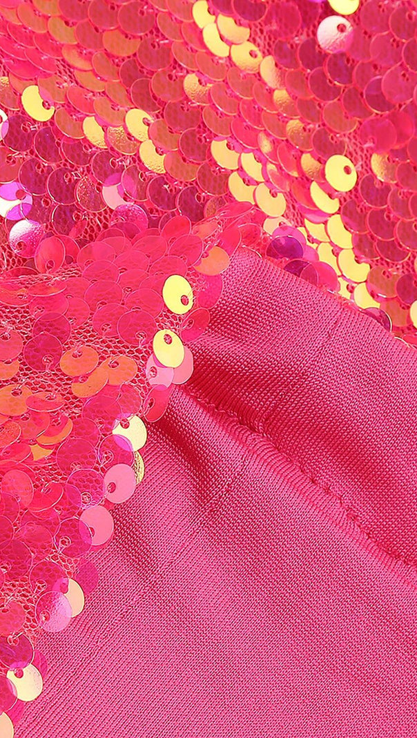 Hot Sequin Pink Top and Skirt Two Piece Set