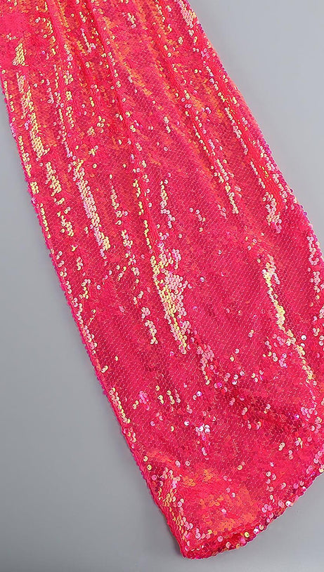 HOT SEQUIN PINK TOP AND SKIRT TWO PIECE SET