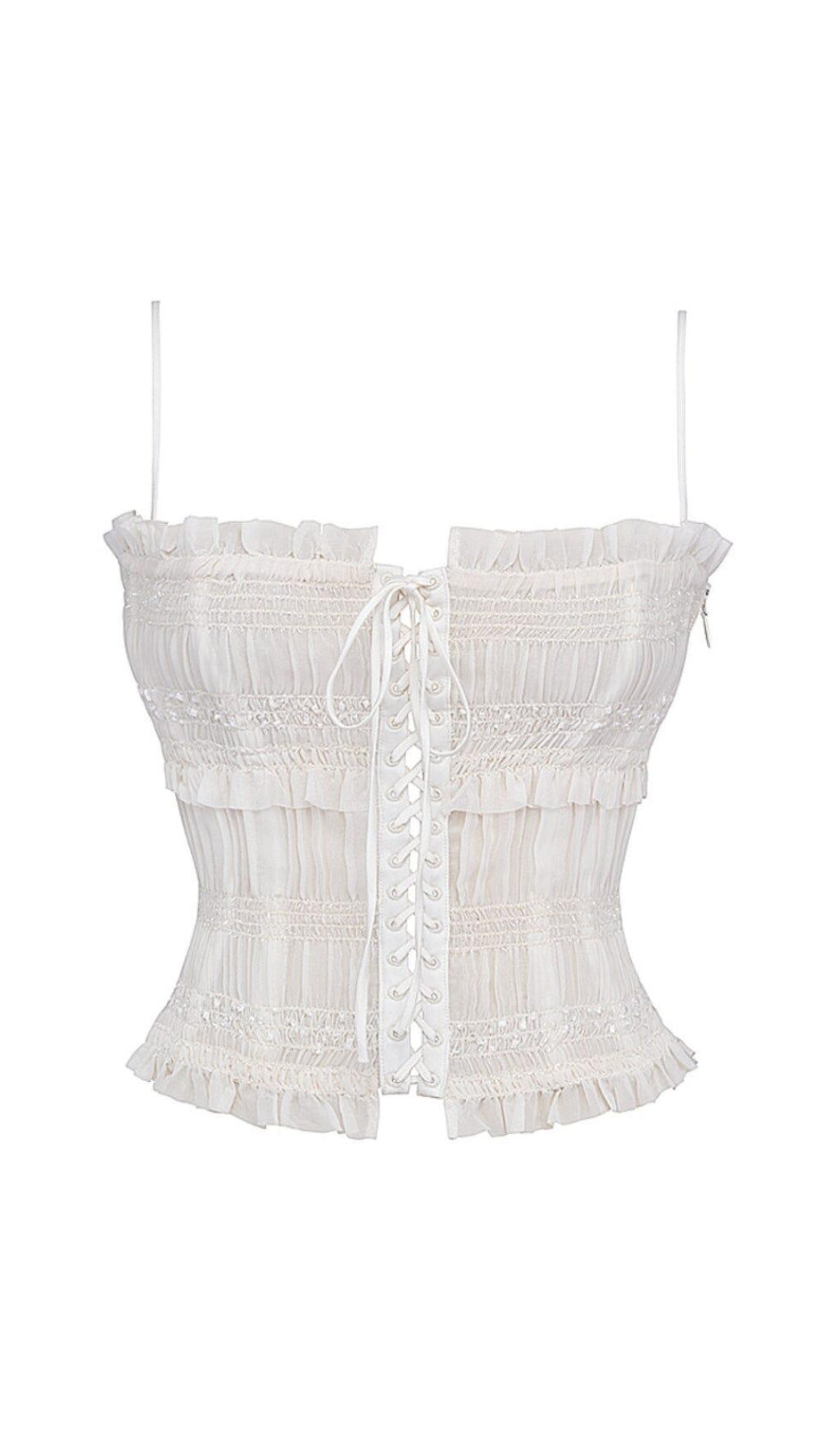 CORSETTO CON PIEGHE IN PAILLETTES AVORIO