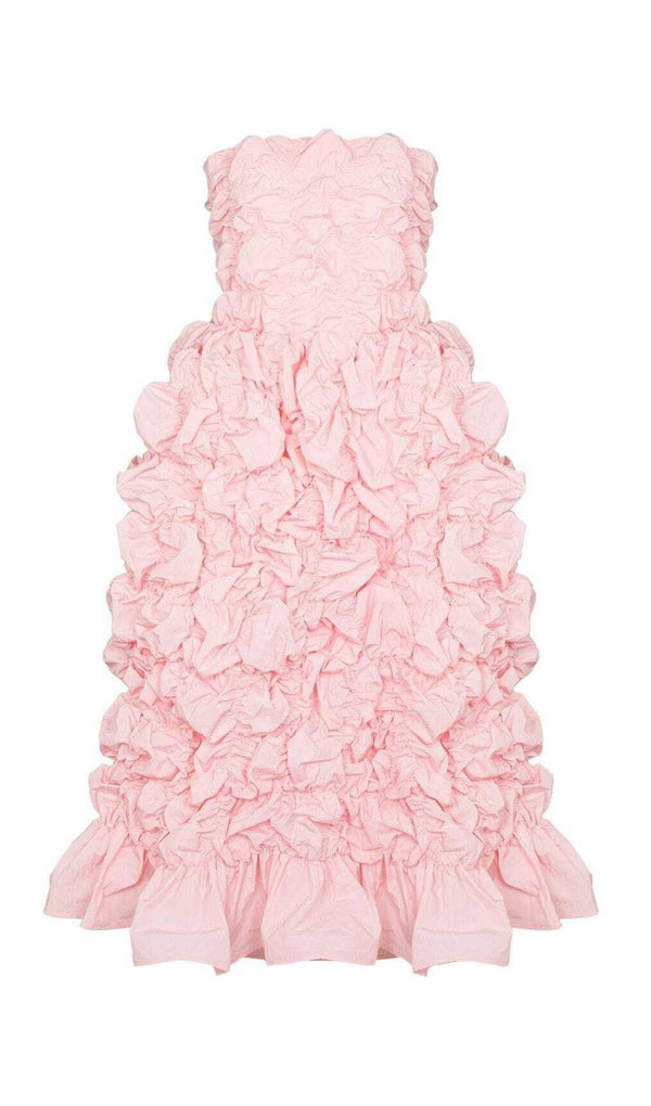 FOLDING RUFFLED MIDI DRESS IN PINK