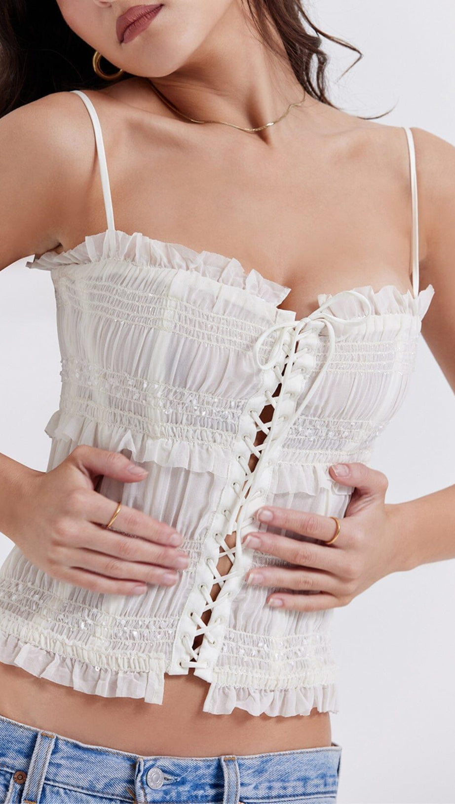 IVORY SEQUIN PLEAT CORSET