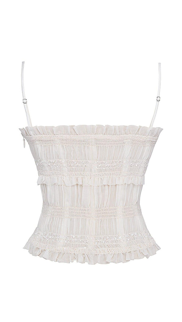 CORSETTO CON PIEGHE IN PAILLETTES AVORIO