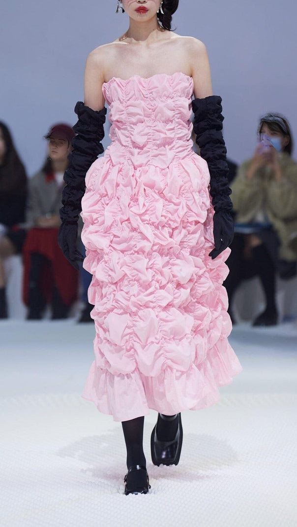 AIIZIE FOLDING RUFFLED MIDI DRESS IN PINK - product image