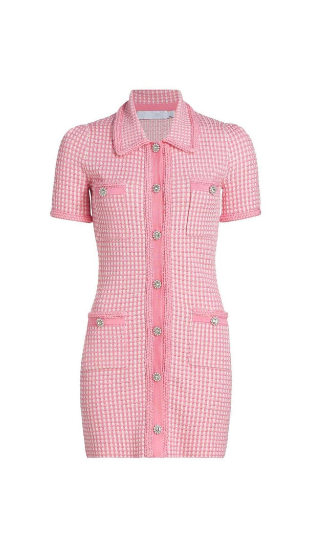 AIIZIE KNITTED BUTTON MINI DRESS IN PINK - product image
