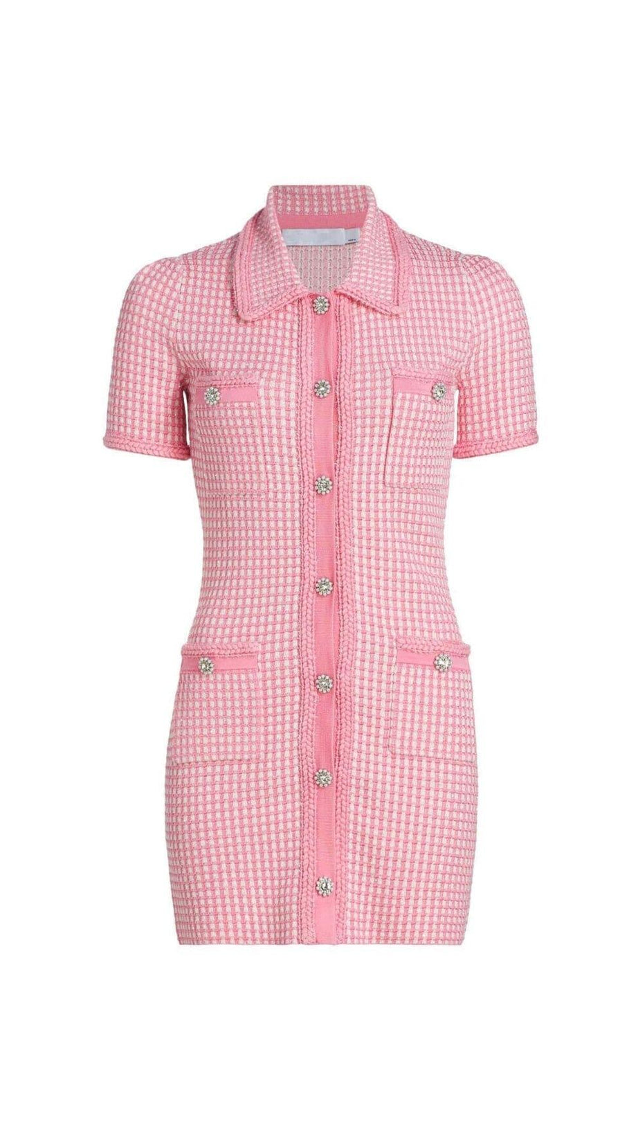 KNITTED BUTTON MINI DRESS IN PINK