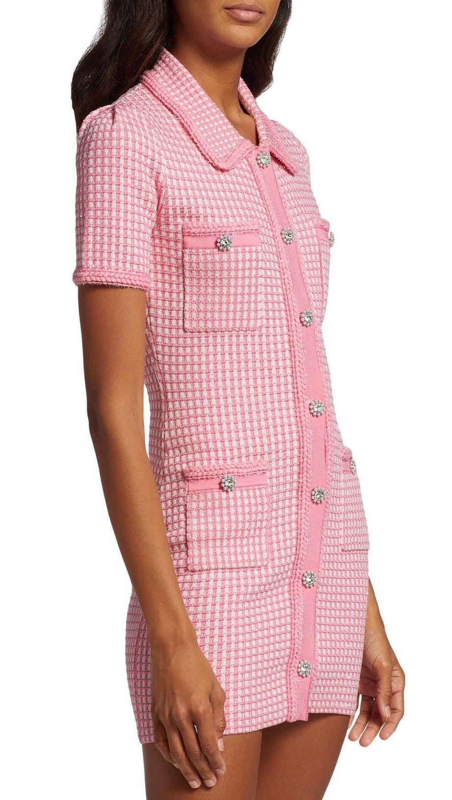 KNITTED BUTTON MINI DRESS IN PINK