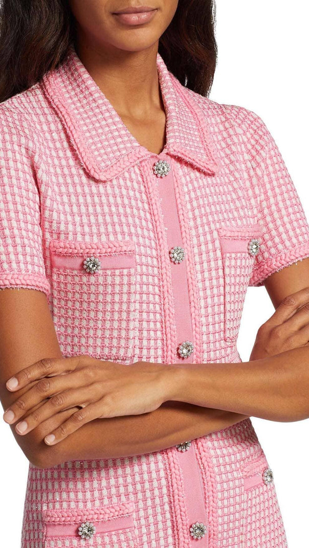 AIIZIE KNITTED BUTTON MINI DRESS IN PINK - product image