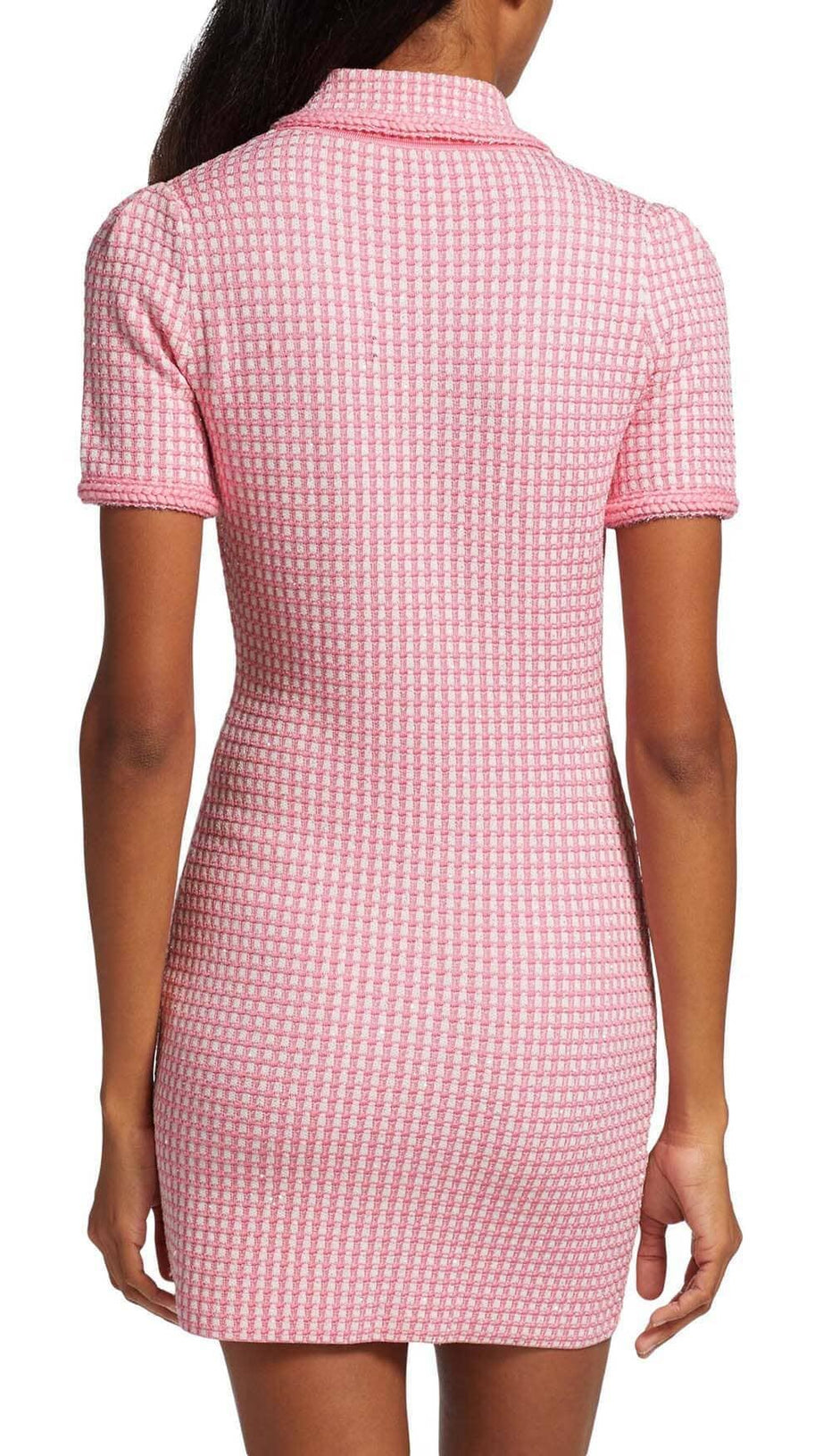 KNITTED BUTTON MINI DRESS IN PINK