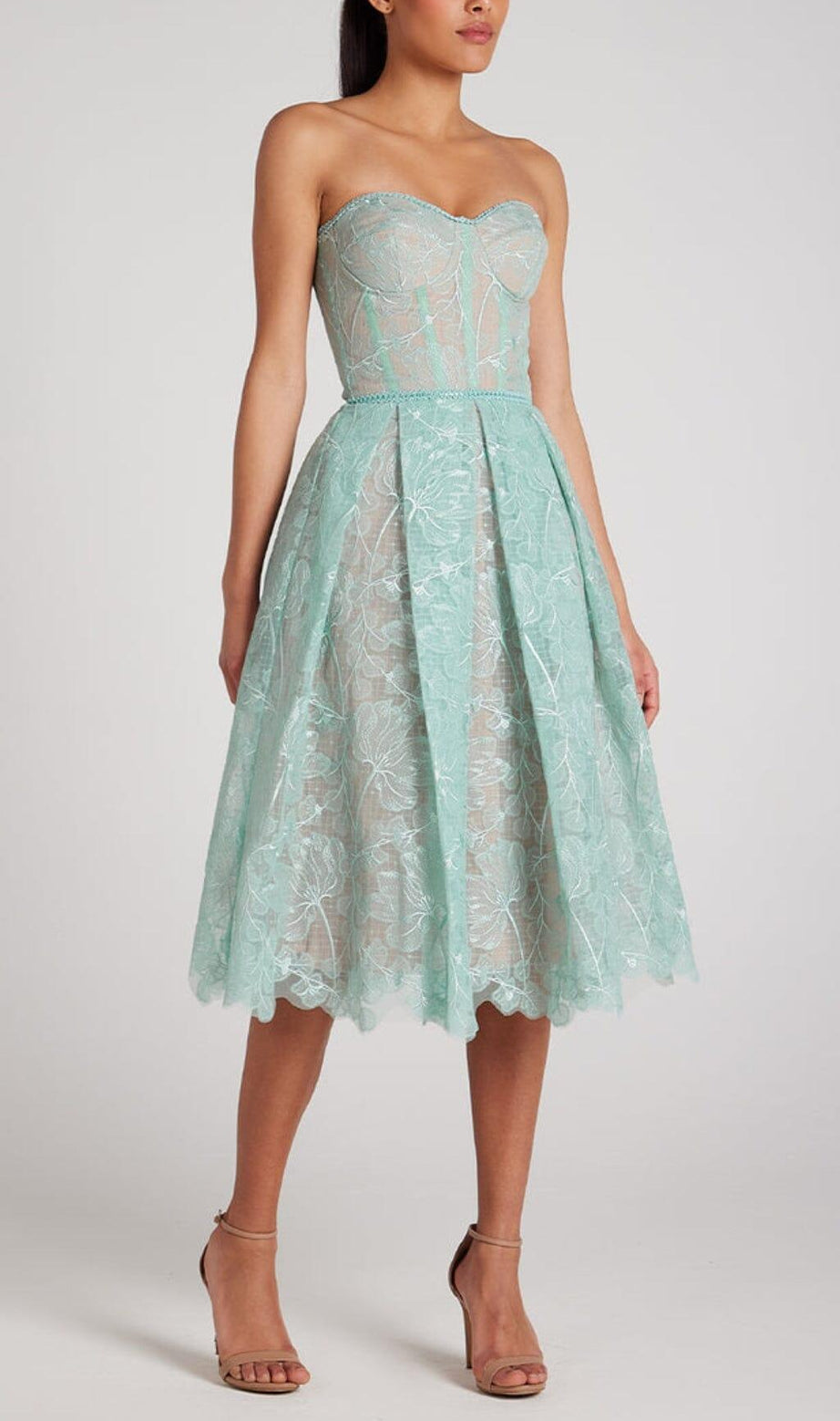ABITO MIDI A FASCIA IN PIZZO COLOR MENTA