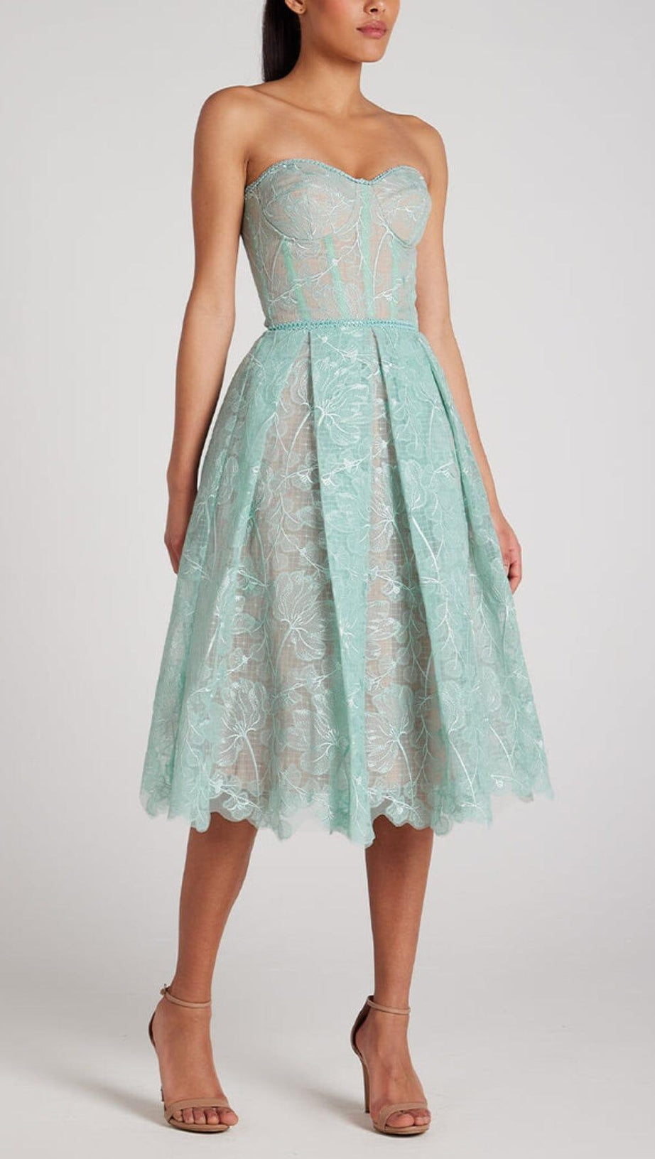 ABITO MIDI A FASCIA IN PIZZO COLOR MENTA