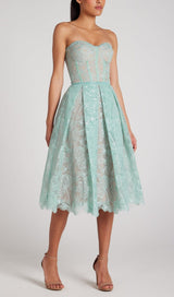 LACE BANDEAU MIDI DRESS IN MINT