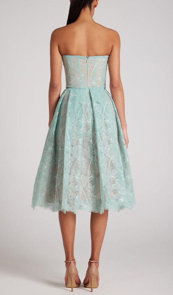 LACE BANDEAU MIDI DRESS IN MINT