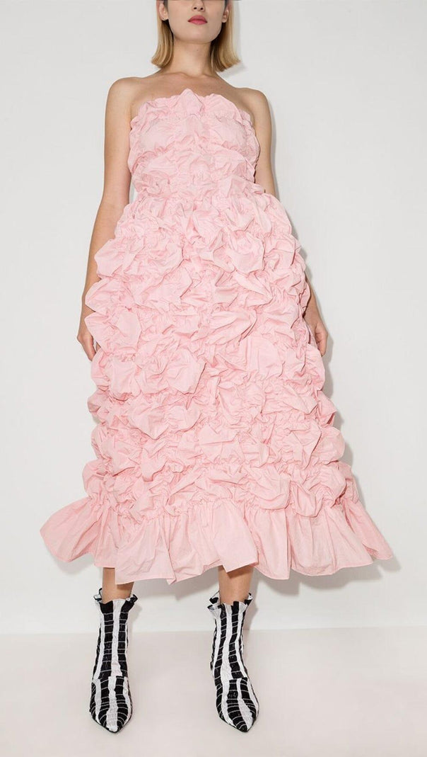 AIIZIE FOLDING RUFFLED MIDI DRESS IN PINK - product image