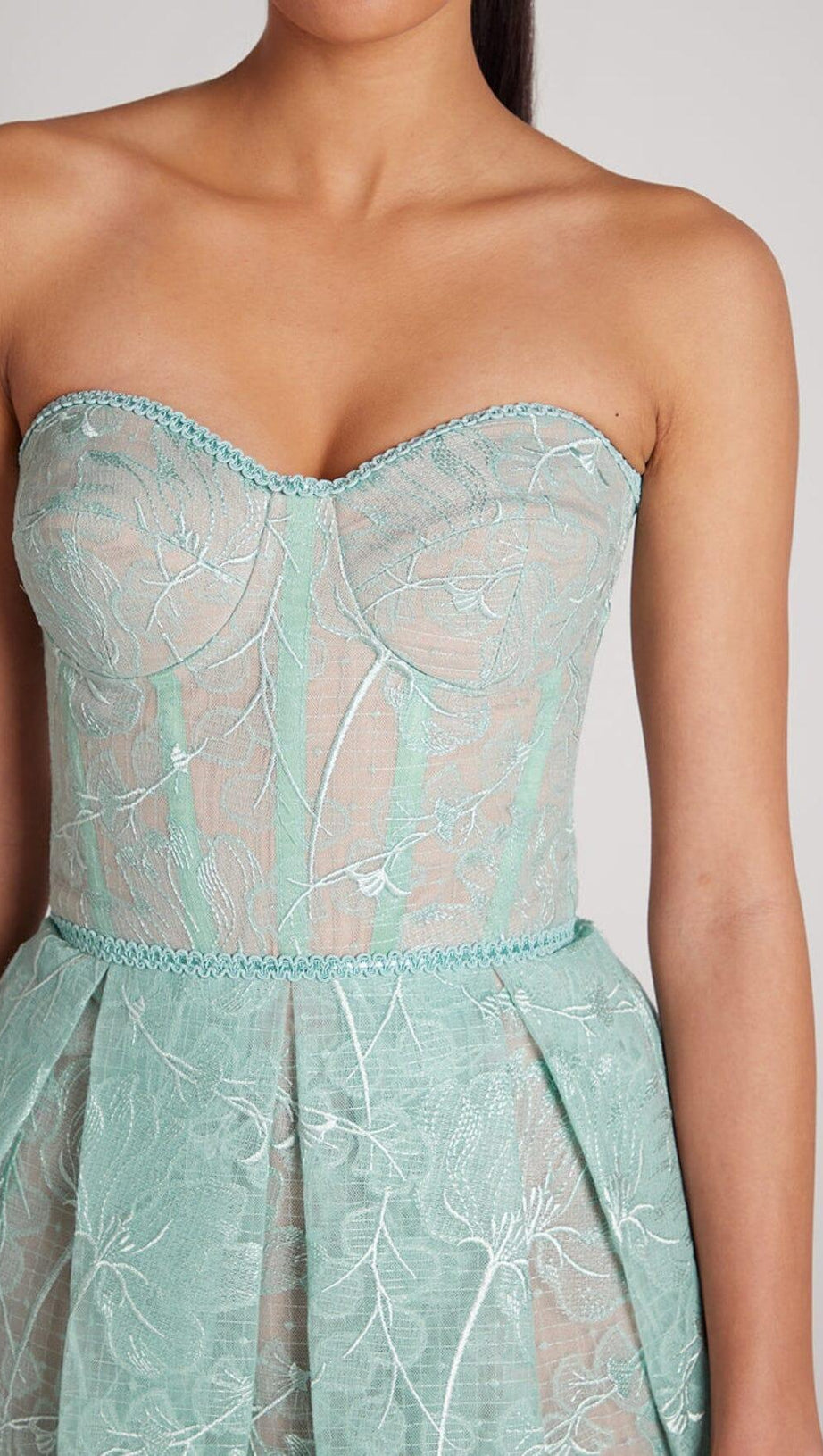 LACE BANDEAU MIDI DRESS IN MINT