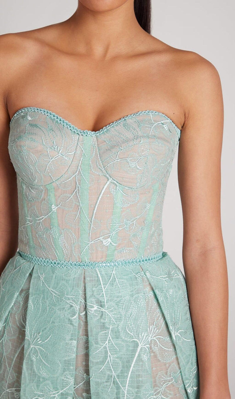 LACE BANDEAU MIDI DRESS IN MINT