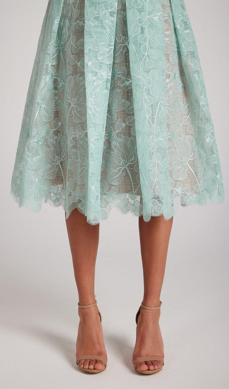 LACE BANDEAU MIDI DRESS IN MINT