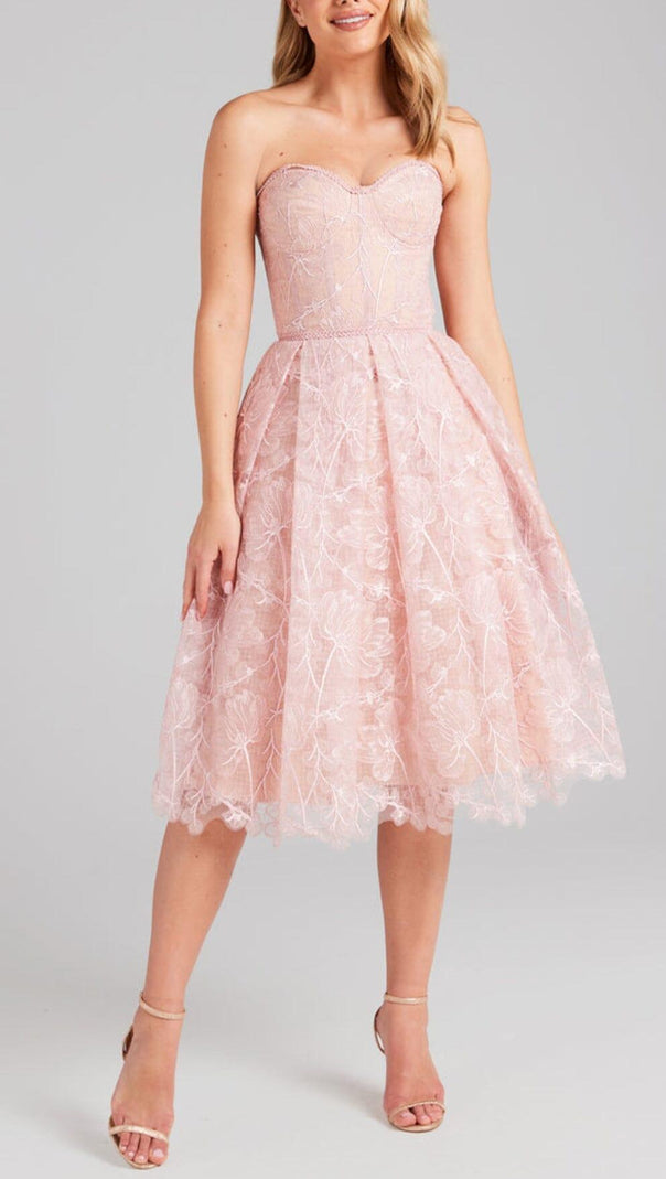 AIIZIE LACE BANDEAU MIDI DRESS IN PINK - product image